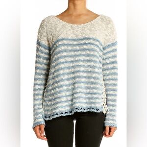 Free People French Creek crochet striped split hem sweater